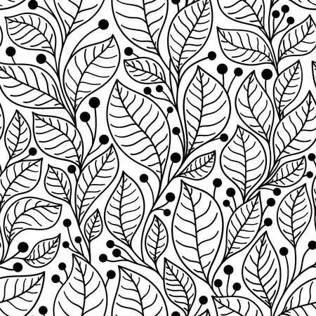 Seamless pattern with bay leaves on branches on a white background in vectorのイラスト素材