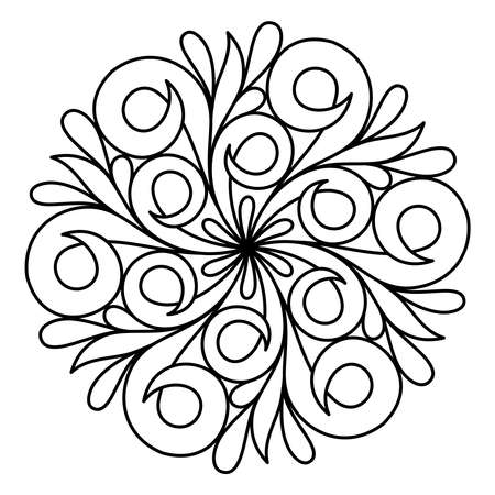 COLORING BOOK FOR ADULTS WITH A ROUND PLANT MANDALA ON A WHITE BACKGROUND IN VECTORのイラスト素材