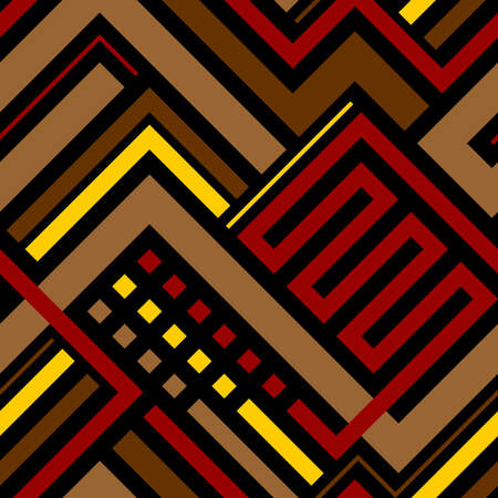 Seamless geometric pattern with red and beige lines on a black background in vectorのイラスト素材