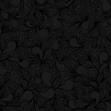 BLACK SEAMLESS PATTERN WITH FLORAL PATTERN IN VECTORのイラスト素材