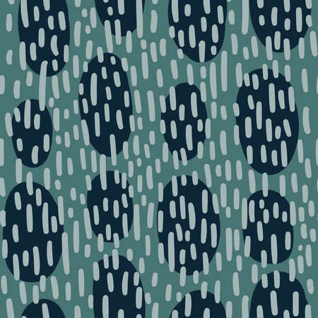 SEAMLESS MINT BLUE PATTERN WITH ABSTRACT BLUE OVALS AND VERTICAL STROKES IN VECTORのイラスト素材
