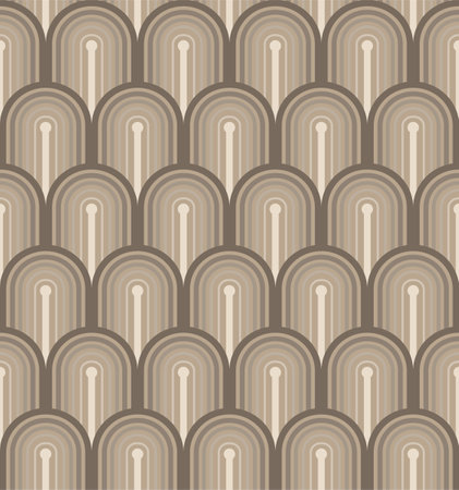 SEAMLESS GEOMETRIC PATTERN WITH MULTICOLORED ARCHES ON A BEIGE BACKGROUND IN VECTORのイラスト素材