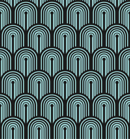 SEAMLESS GEOMETRIC PATTERN WITH BLACK ARCHES ON A BLUE BACKGROUND IN VECTORのイラスト素材