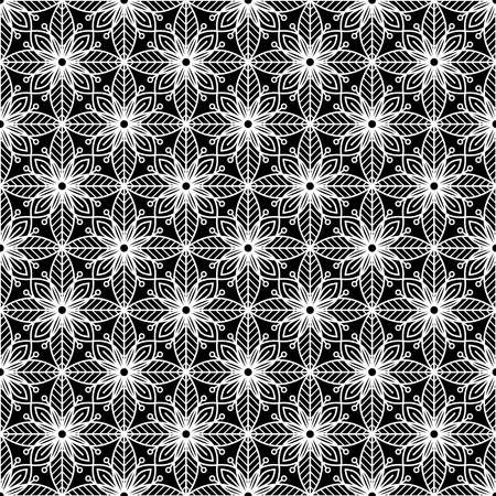 BLACK AND WHITE SEAMLESS PATTERN WITH LINEAR ORNAMENT IN VECTORのイラスト素材