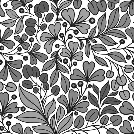 WHITE SEAMLESS PATTERN WITH BEAUTIFUL GRAY TWIGS OF PLANTS IN VECTORのイラスト素材