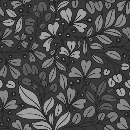 BLACK SEAMLESS PATTERN WITH BEAUTIFUL PLANT TWIGS IN VECTORのイラスト素材