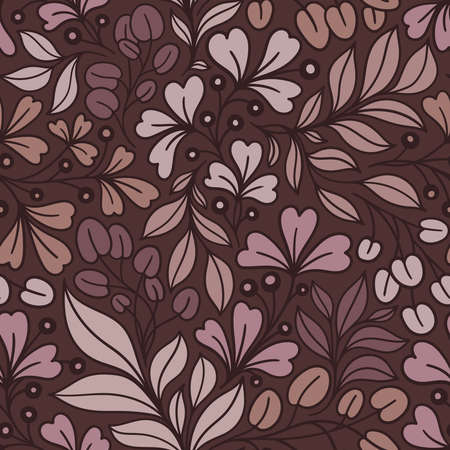BURGUNDY SEAMLESS PATTERN WITH BEAUTIFUL PLANT TWIGS IN VECTORのイラスト素材