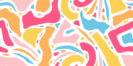 A LONG SEAMLESS ABSTRACT PATTERN WITH BRIGHT MULTICOLORED SHAPELESS SPOTS ON A WHITE BACKGROUND IN A VECTORのイラスト素材