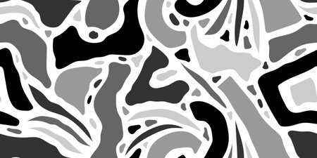 A LONG SEAMLESS ABSTRACT BLACK AND WHITE PATTERN WITH SHAPELESS SPOTS IN THE VECTORのイラスト素材