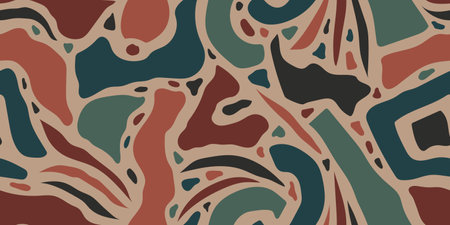 A LONG SEAMLESS ABSTRACT PATTERN WITH MULTICOLORED SHAPELESS SPOTS ON A BEIGE BACKGROUND IN VECTORのイラスト素材