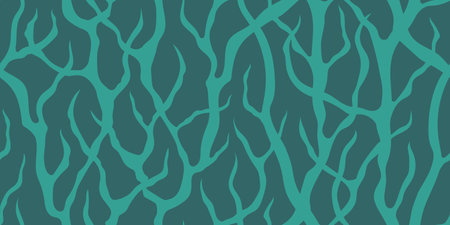 A LONG SEAMLESS ABSTRACT PATTERN WITH MINT THICKETS OF BRANCHES ON A TURQUOISE BACKGROUND IN VECTORのイラスト素材