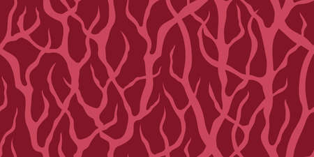 A LONG SEAMLESS ABSTRACT PATTERN WITH PINK THICKETS OF BRANCHES ON A CRIMSON BACKGROUND IN VECTORのイラスト素材