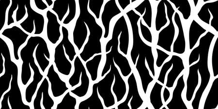 A LONG SEAMLESS ABSTRACT PATTERN WITH WHITE THICKETS OF BRANCHES ON A BLACK BACKGROUND IN VECTORのイラスト素材