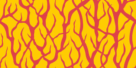 A long seamless abstract pattern with pink thickets of branches on a yellow background in vectorのイラスト素材