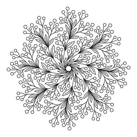 COLORING BOOK FOR ADULTS WITH A ROUND PLANT MANDALA ON A WHITE BACKGROUND IN VECTORのイラスト素材