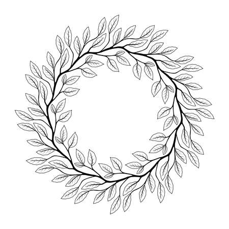 COLORING BOOK FOR ADULTS WITH A ROUND PLANT MANDALA ON A WHITE BACKGROUND IN VECTORのイラスト素材