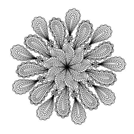 COLORING BOOK FOR ADULTS WITH A ROUND FLORAL MANDALA ON A WHITE BACKGROUND IN VECTORのイラスト素材