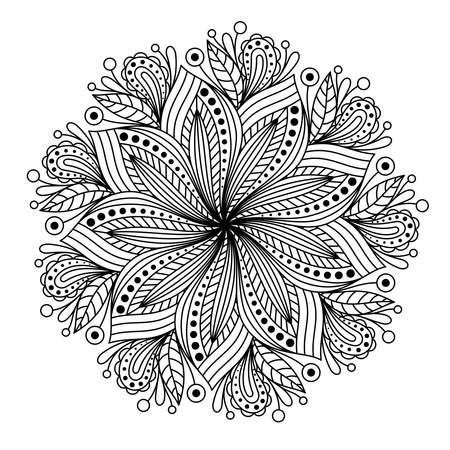 COLORING BOOK FOR ADULTS WITH A ROUND PLANT MANDALA ON A WHITE BACKGROUND IN VECTORのイラスト素材