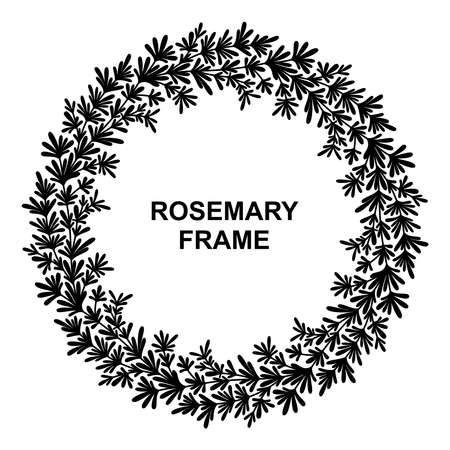 BLACK ROUND FRAME OF ROSEMARY BRANCHES ON A WHITE BACKGROUND IN VECTORのイラスト素材