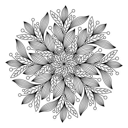 COLORING BOOK FOR ADULTS WITH A ROUND PLANT MANDALA ON A WHITE BACKGROUND IN VECTORのイラスト素材