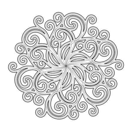 COLORING BOOK FOR ADULTS WITH A ROUND MANDALA WITH CURLS ON A WHITE BACKGROUND IN VECTORのイラスト素材