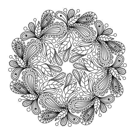 COLORING BOOK FOR ADULTS WITH A ROUND PLANT MANDALA ON A WHITE BACKGROUND IN VECTORのイラスト素材