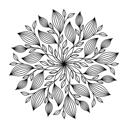 COLORING BOOK FOR ADULTS WITH A ROUND PLANT MANDALA ON A WHITE BACKGROUND IN VECTORのイラスト素材