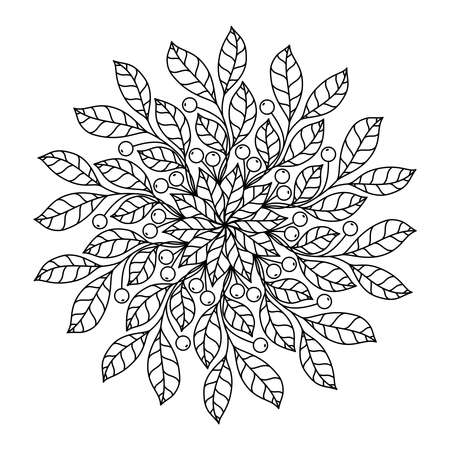 COLORING BOOK FOR ADULTS WITH A ROUND PLANT MANDALA ON A WHITE BACKGROUND IN VECTORのイラスト素材