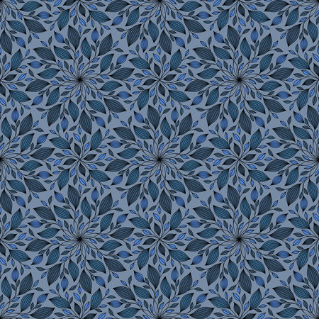VINTAGE SEAMLESS BLUE PATTERN WITH ROUND FLORAL ORNAMENT IN VECTORのイラスト素材