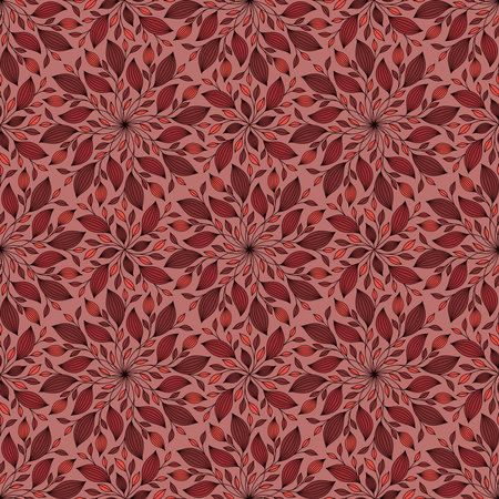 VINTAGE SEAMLESS RED PATTERN WITH ROUND FLORAL ORNAMENT IN VECTORのイラスト素材