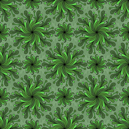 GREEN SEAMLESS PATTERN WITH ROUND SPIRAL ORNAMENT IN VECTORのイラスト素材