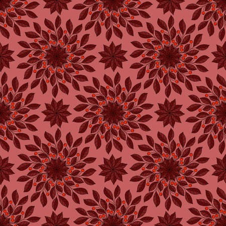 RED SEAMLESS PATTERN WITH ROUND BERRY ORNAMENT IN VECTORのイラスト素材