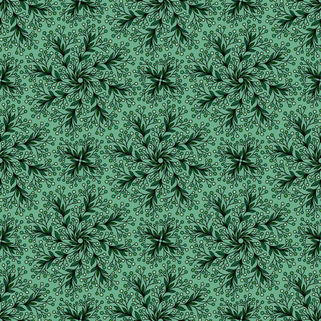 GREEN SEAMLESS PATTERN WITH ROUND BERRY ORNAMENT IN VECTORのイラスト素材