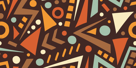 SEAMLESS PATTERN WITH ABSTRACT ELEMENTS ON A BROWN BACKGROUND IN VECTORのイラスト素材