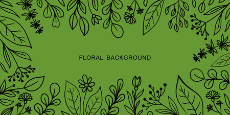 LIGHT GREEN FLORAL VECTOR DOODLE BACKGROUNDのイラスト素材