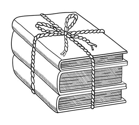 Black outline drawing of a stack of books on a white background in vectorのイラスト素材