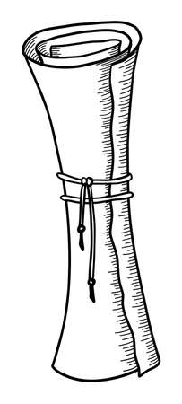 Black outline drawing of a paper scroll on a white background in vectorのイラスト素材