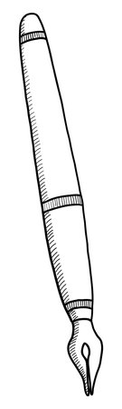 BLACK CONTOUR DRAWING OF A FOUNTAIN PEN ON A WHITE BACKGROUND IN VECTORのイラスト素材