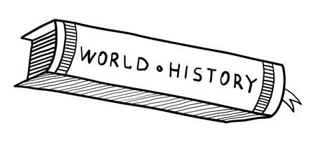 BLACK OUTLINE DRAWING OF A HISTORY TEXTBOOK ON A WHITE BACKGROUND IN VECTORのイラスト素材