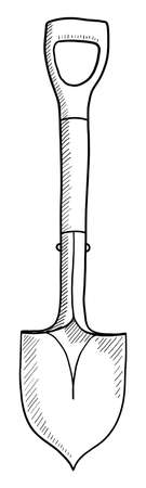Black contour drawing of a tourist shovel on a white background in vectorのイラスト素材