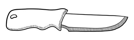 BLACK CONTOUR DRAWING OF A TOURIST KNIFE ON A WHITE BACKGROUND IN VECTORのイラスト素材