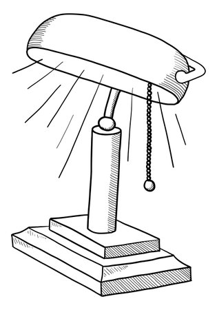 Black contour drawing of a table lamp on a white background in a vectorのイラスト素材