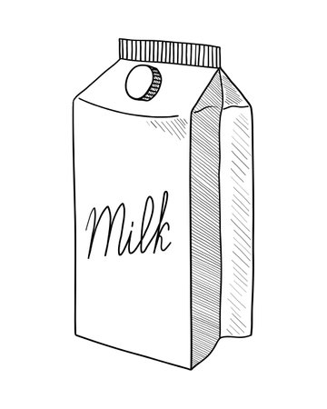 SKETCH OF A PAPER PACK OF MILK ON A WHITE BACKGROUND IN VECTORのイラスト素材