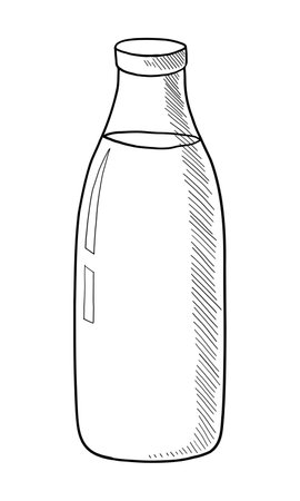 SKETCH OF A GLASS MILK BOTTLE ON A WHITE BACKGROUND IN VECTORのイラスト素材