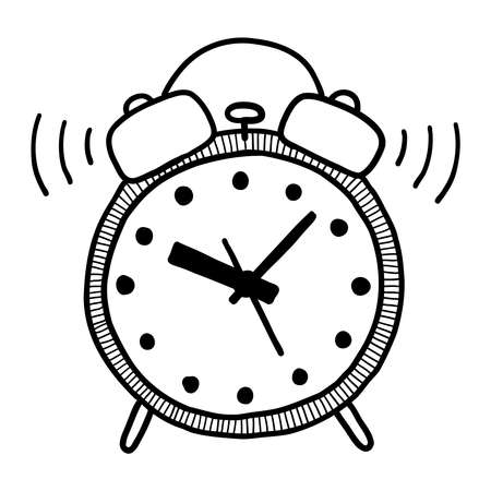 Black contour drawing of desk clock on a  white background in vectorのイラスト素材