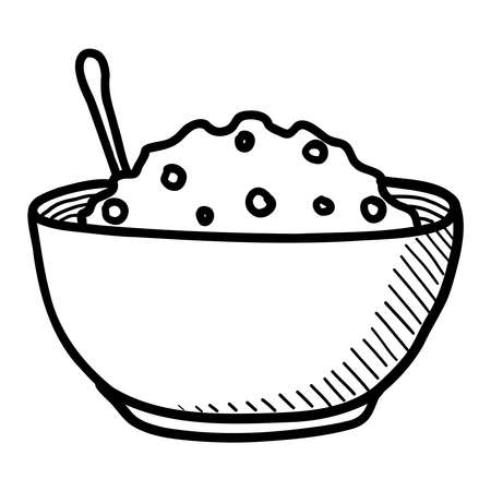 Black contour drawing of porridge in a plate on a white background in vectorのイラスト素材