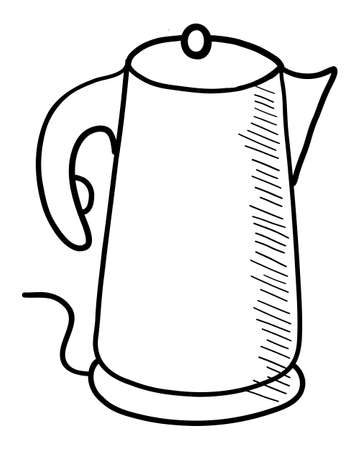 Black contour drawing of an electric kettle on a white background in vectorのイラスト素材