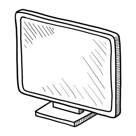 Black contour drawing of the monitor on a white background in vectorのイラスト素材