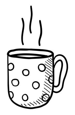 Black contour drawing of a coffee cup on a saucer on a white backgroundのイラスト素材
