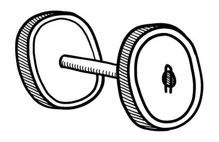 Black contour drawing of a dumbbell on a white background in vectorのイラスト素材